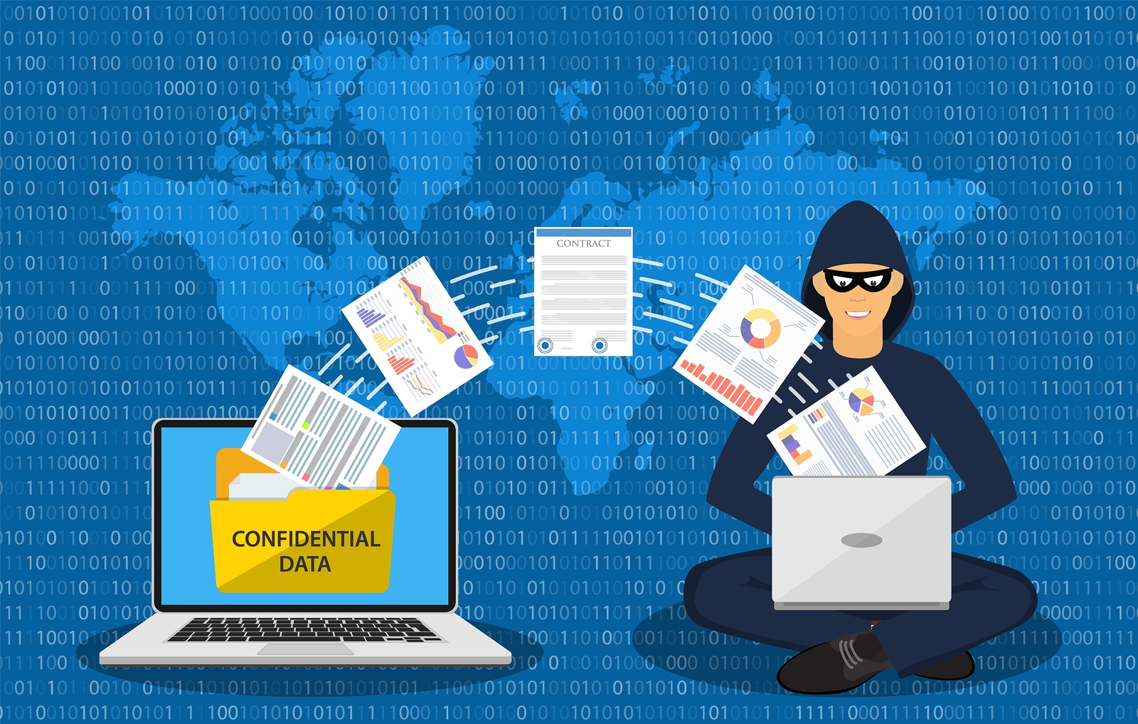 Data Phishing, Hacker Attack.thief Hacker In Mask Stealing Perso